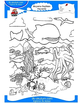 Çocuklar İçin Deniz Yaşamı Boyama Sayfaları 